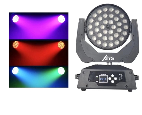 80 Ra مؤشر تقديم الألوان إضاءة المسرح 36x10W RGBW 4 في 1 غسل الزوم ضوء رأس متحرك